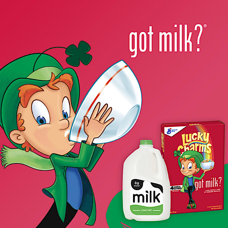 Big G got milk? Lucky with milk and cereal box