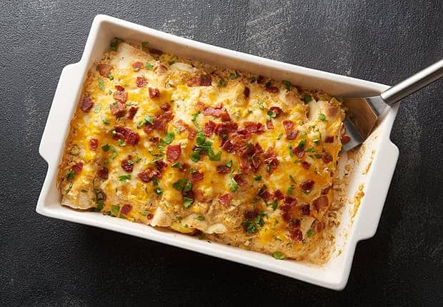 Creamy Bacon and Egg Breakfast Enchiladas