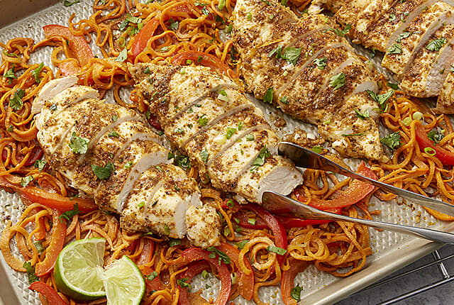 Sheet-Pan Mexican Chicken with Sweet Potato Spirals