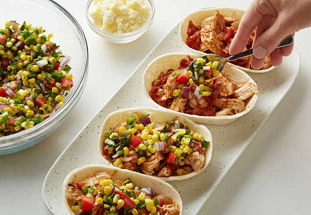 Slow-Cooker Chipotle Chicken Taco Bowls with Corn-Jalapeño Salsa