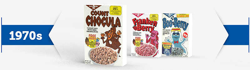 Monsters cereals Count Chocula, Franken Berry and Boo Berry