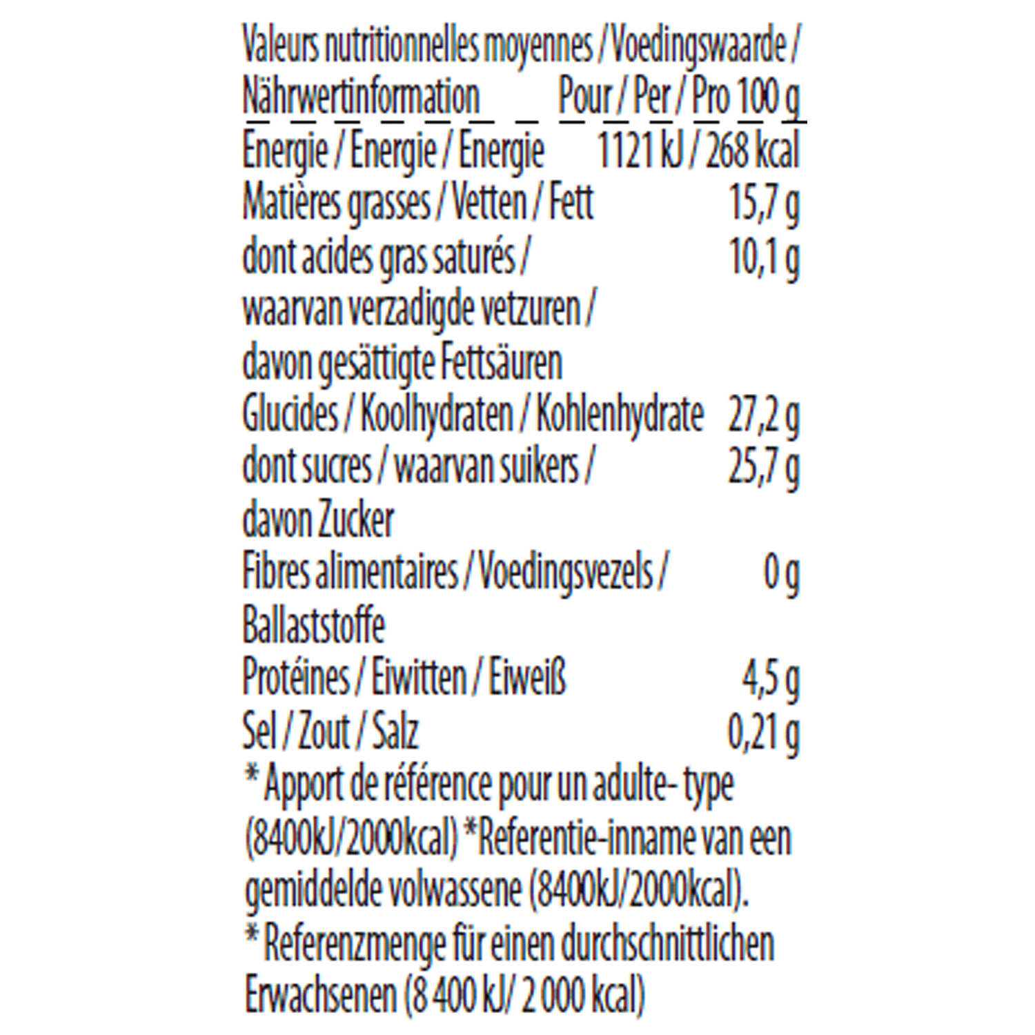 dulce de leche minicup nutrition
