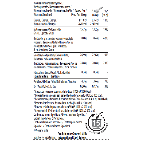 MACARON VANILLA & BLUEBERRY  NUTRITION TABLE 