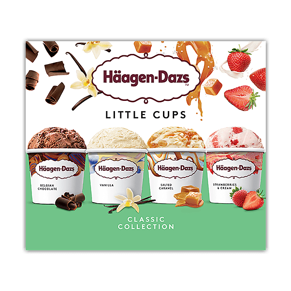 Classic Collection Little-Cups Product Packshot including Chocolate, Vanilla, Caramel, Strawberry minicups