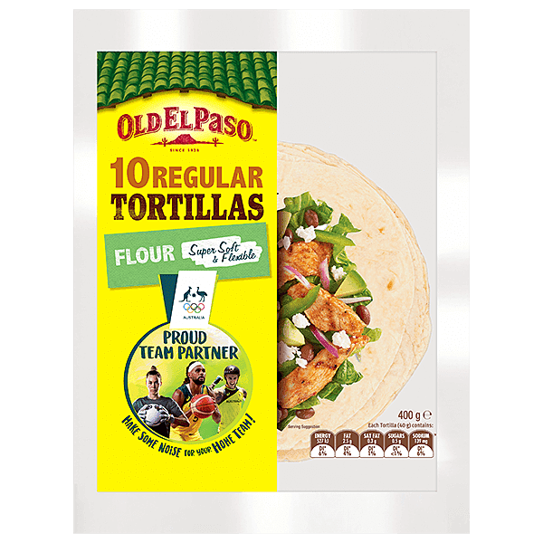a pack of Old El Paso's 10 regular flour tortillas (400g)