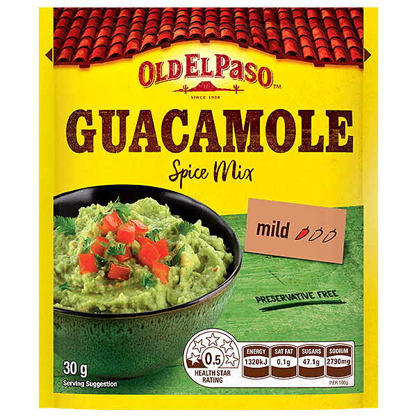 a pack of Old El Paso's mild guacamole spice mix (30g)