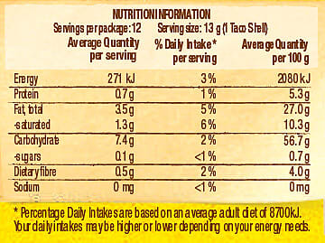 Regular Taco Shells nutrition