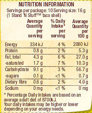 Stand 'N Stuff™ Taco Shells nutrition