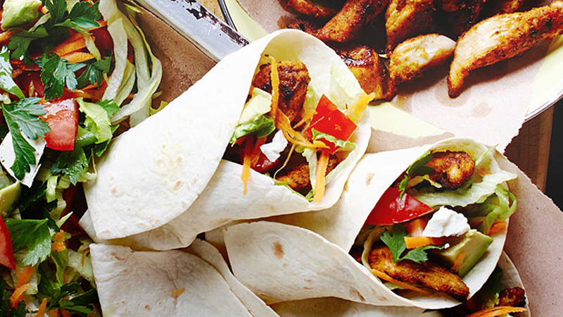 Chicken Burritos with Avocado and Feta Chopped Salad Recipe