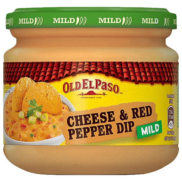 un pot en verre de fromage doux Old El Paso et trempette au poivron rouge, 320 g