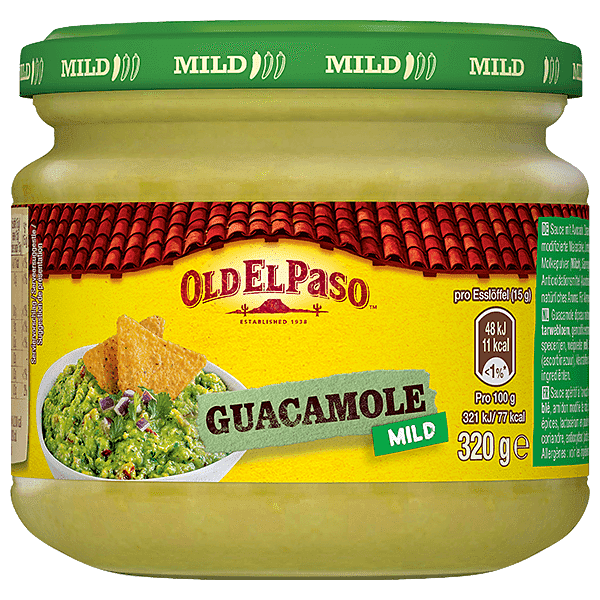 un pot en verre de trempette au guacamole douce Old El Paso, 320g