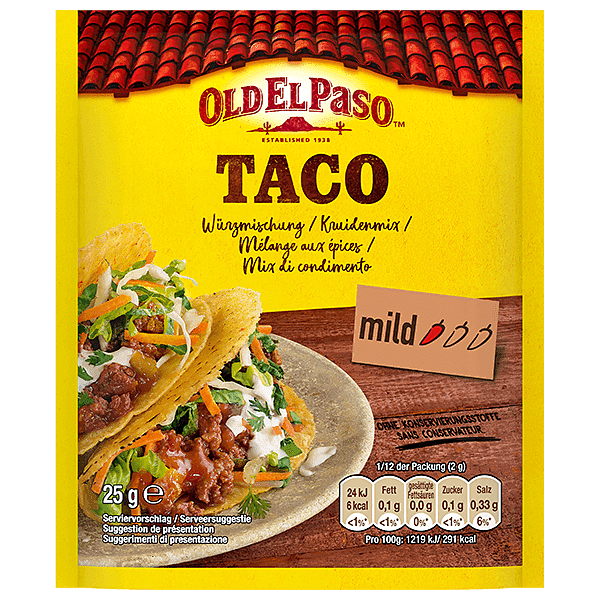 un paquet de mélange d'épices douces pour tacos Old El Paso, 25 g