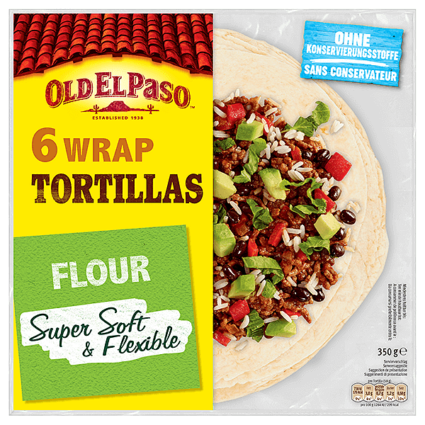eine Packung Old El Paso 6 Wrap-Tortillas, 350g