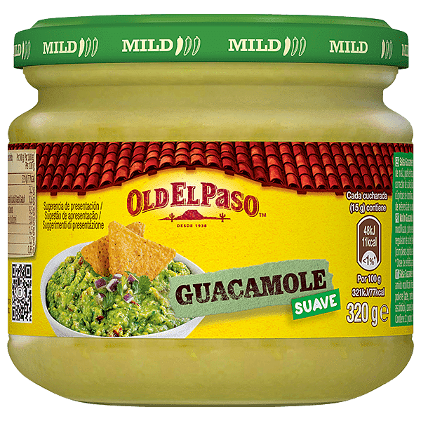 un frasco de vidrio de salsa guacamole suave Old El Paso, 320 g