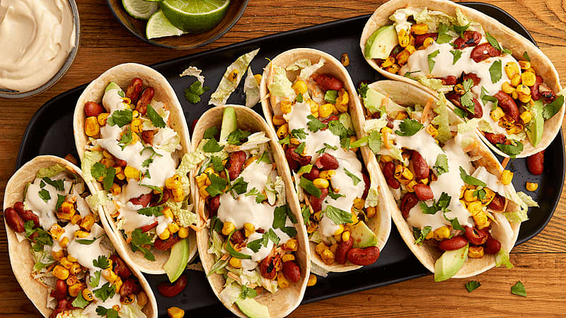 Vegan Corn and Bean Tacos with Miso Mayo