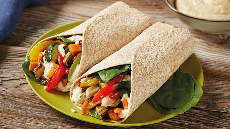 Roasted Vegetable and Hummus Wraps - Mexican Recipes - Old El Paso