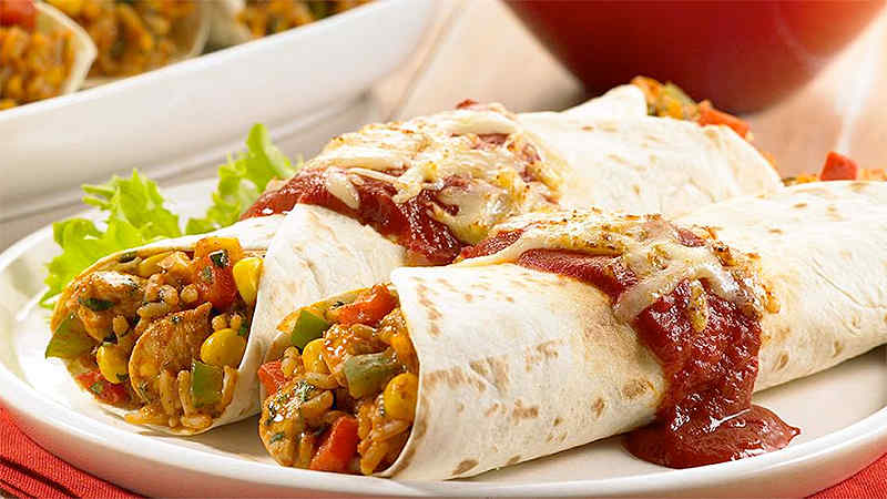 spicy rice and chicken enchiladas