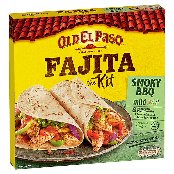 pack of Old El Paso's smoky bbq mild fajita kit promoting paris olympic competition (500g)