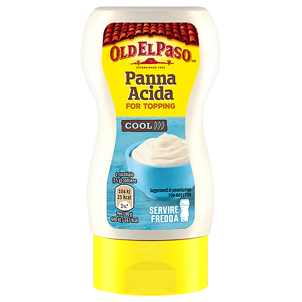 una bottiglia di panna acida Old El Paso