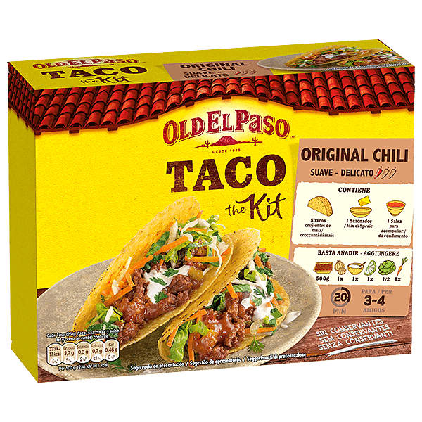 una confezione di kit per tacos al peperoncino originale Old El Paso