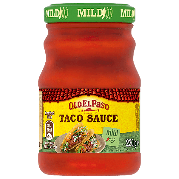 en glassflaske Old El Paso mild tacosaus, 230g