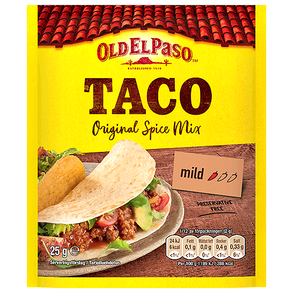 en pakke Old El Paso taco kryddermiks mild, 25g