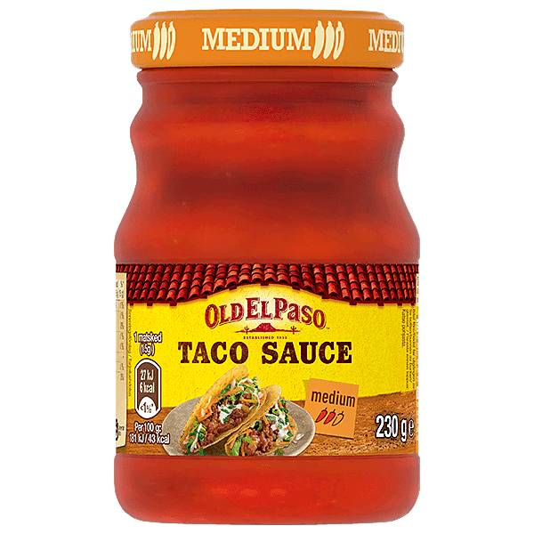 en glassflaske Old El Paso medium tacosaus, 230g