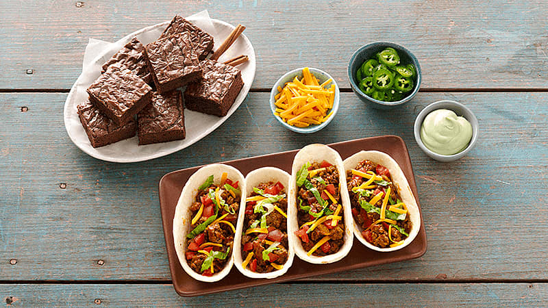 tacos served with brownie, cheese & mayo