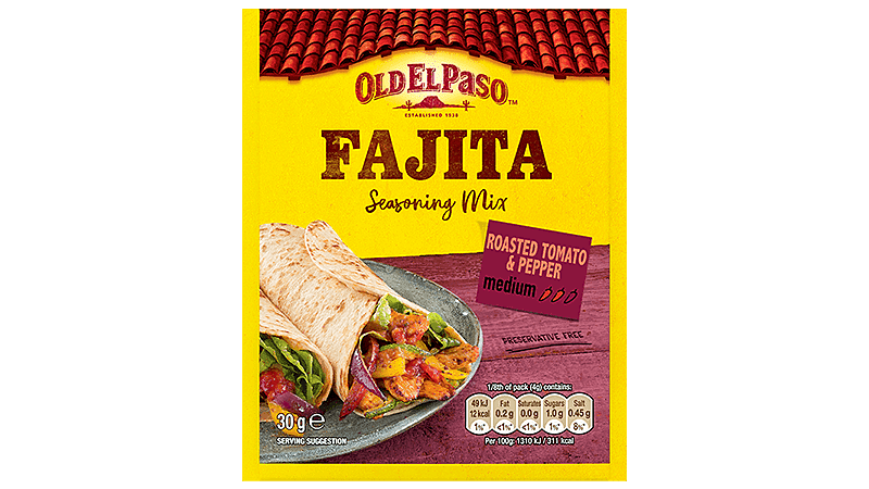 pack of Old El Paso's roasted tomato and pepper fajita spice mix (30g)