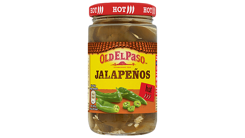 glass jar of Old El Paso's sliced green jalapeños (215g)