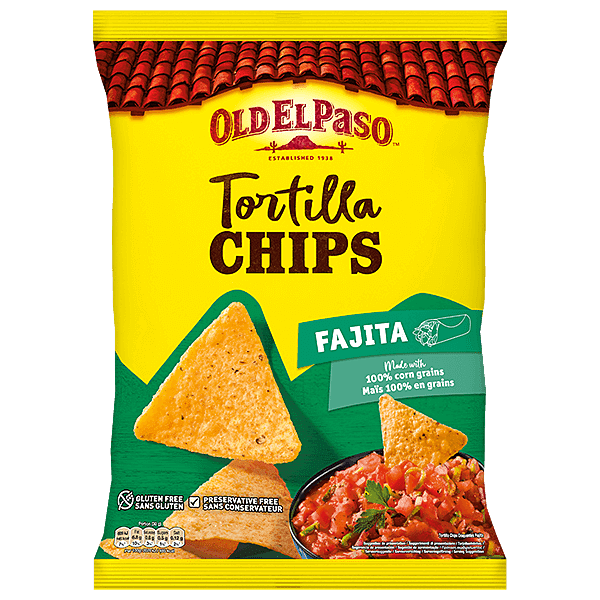 a pack of Old El Paso Tortilla Fajita Chips, 185g