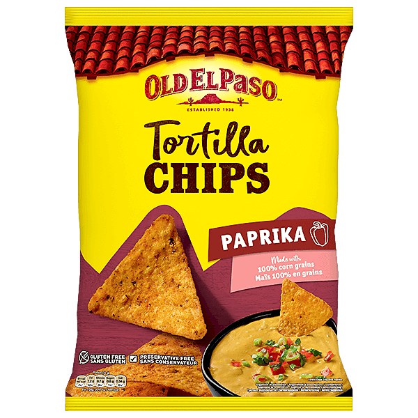 pack of Old El Paso's paprika tortilla chips, 185g