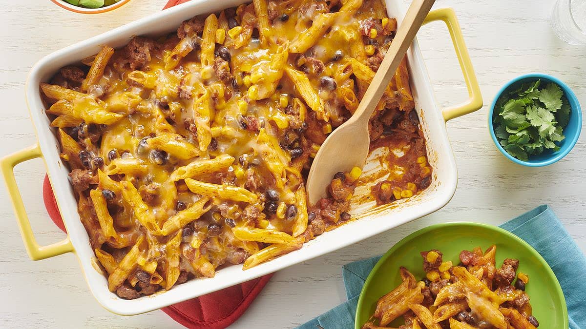 Baked Beef Enchilada Pasta