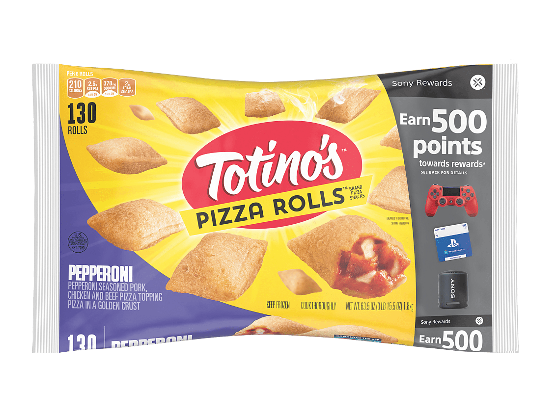 Totino's pizza rolls with Sony rewards packaging