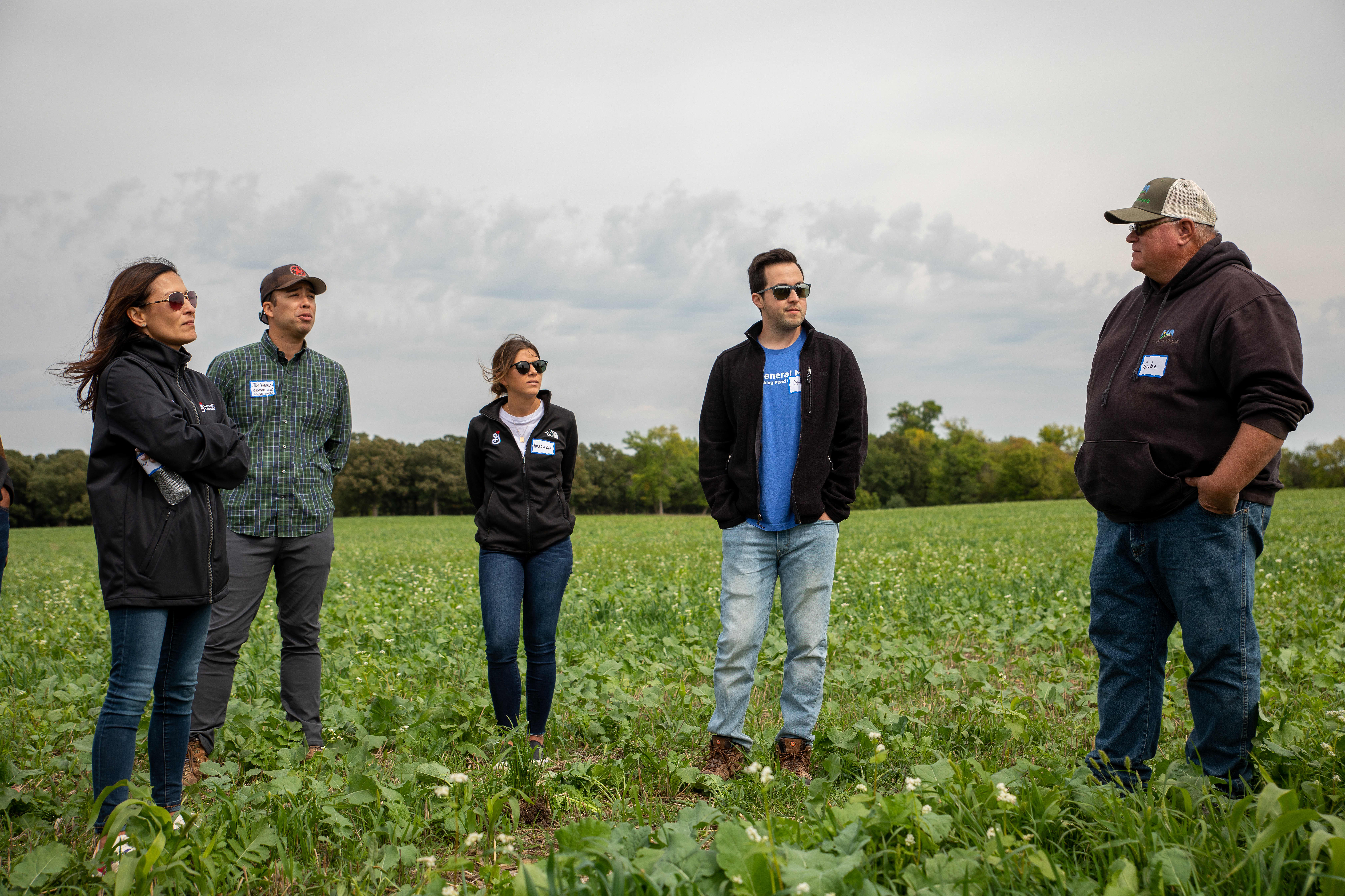 5 people standing in a field