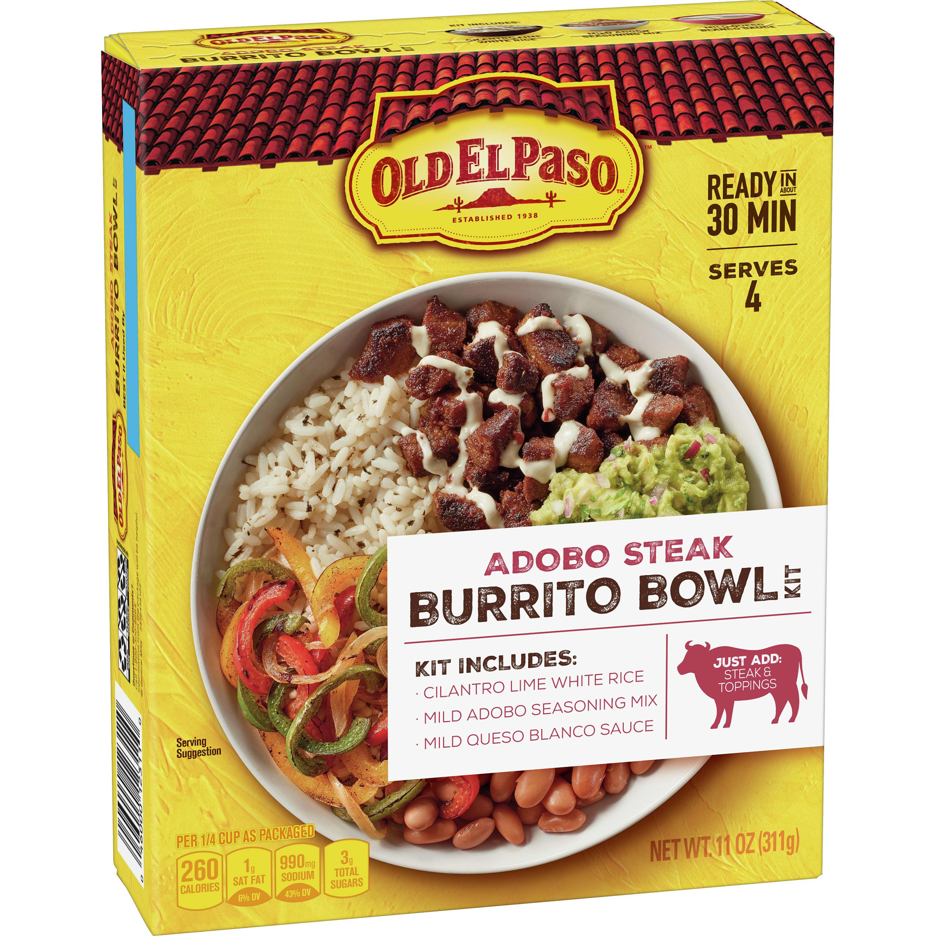Old El Paso Burrito Bowl Kit, Adobo Steak, 11 oz Old El Paso