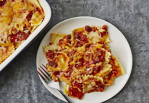 Creamy Enchilada Ravioli Casserole