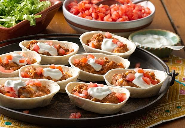 Mini Cheesy Refried Beans Bowls