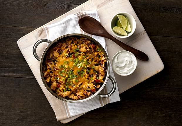 One-Pot Cheesy Chicken Enchilada Pasta