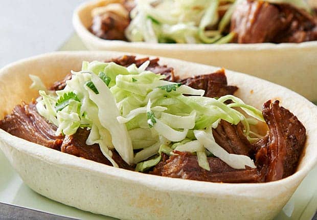 Slow-Cooker Sweet and Spicy Barbacoa Tacos with Creamy Lime Slaw